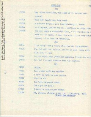 Englische Dialogliste (Auszug)