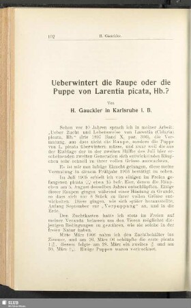Ueberwintert die Raupe oder die Puppe von Larentia picata, Hb.?