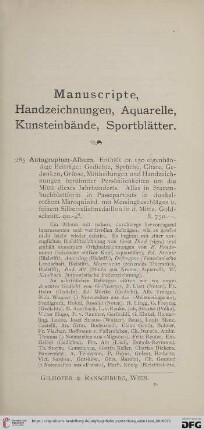 Manuscripte, Handzeichnungen, Aquarelle, Kunsteinbände, Sportblätter (Nr. 285 - 307)