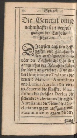 Die General unnd nahmhafftesten verfolgungen der Catholischen/ etc.