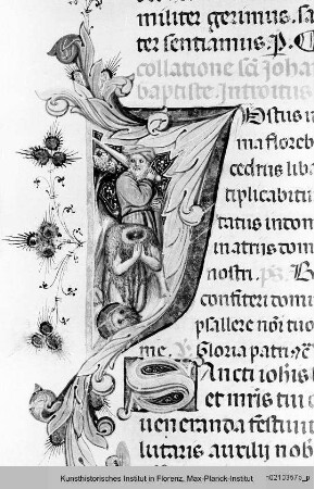 Missale Romanum : Textseite mit historisierter Initiale I: Enthauptung des Täufers