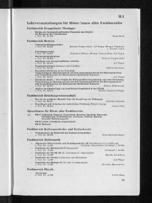 II. Fachbereiche und wissenschaftliche Einrichtungen - Lehrkörper und Lehrveranstaltungen -