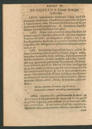 Caput IV. De Obiecto S. Coenae, itemque Adiunctis.
