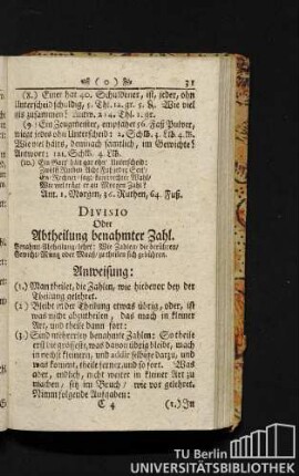Divisio Oder Abtheilung benahmter Zahl.