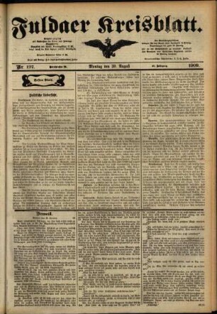 Erste Ausgabe vom Montag, den 30. August 1909.