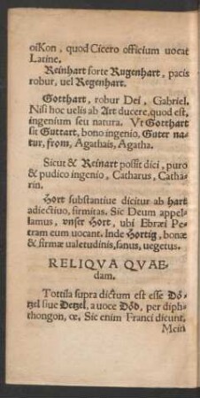 Reliqua Quaedam.