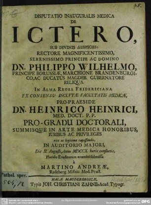 Disputatio Inauguralis Medica De Ictero