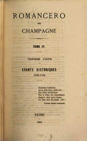Romancero de Champagne, 4. Chants historiques, 1550 - 1750