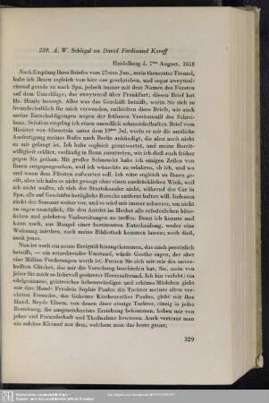 August Wilhelm von Schlegel an David Ferdinand Koreff, Heidelberg, 07.08.1818