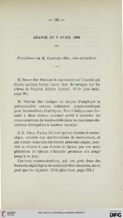 Séance du 6 Avril 1888
