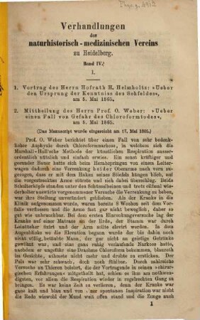 Verhandlungen des Naturhistorisch-Medizinischen Vereins zu Heidelberg. 4. 1865/68 (1868), März - Okt.