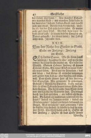 XXIX. Von der Ruhe der Seelen in Gott. Ende im Anfang: Anfang im Ende.