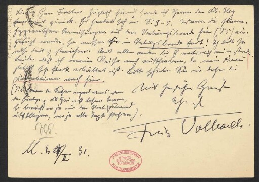Brief an Ludwig Strecker und B. Schott's Söhne : 27.02.1931