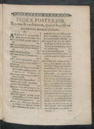 Index Posterior Rerum & verborum, quae in hoc libro occurrunt, memorabilium