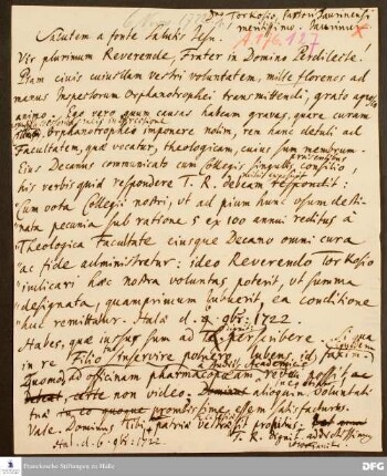 Brief von August Hermann Francke an Andreas Torkos.
