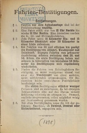 Fahrten-Bestätigungsbuch der Allgemeinen Radfahrer-Union. 1898