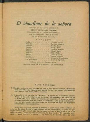 El chauffeur de la señora : comedia en dos actos
