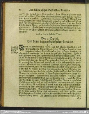 Das 7. Capitel. Von denen jetzigen Schlesischen Troublen