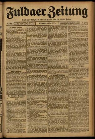 Erste Ausgabe vom Mittwoch, den 04. Mai 1921.