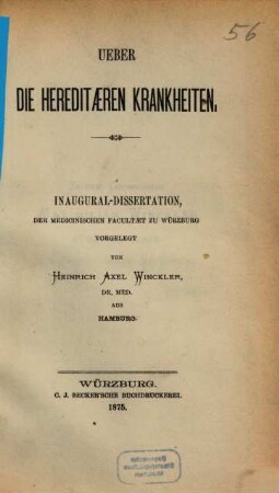 Über die hereditären Krankheiten : Inaug.-Diss.