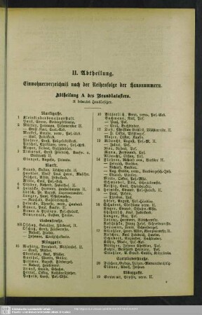 II. Abtheilung. Häuserbuch : II. Abtheilung. Einwohnerverzeichniß nach der Reihenfolge der Hausnummern