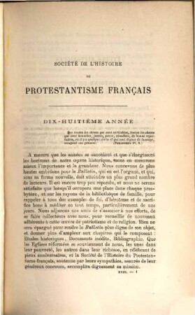Bulletin de la Société de l'Histoire du Protestantisme Français. 18 = Sér. 2, A. 4. 1869