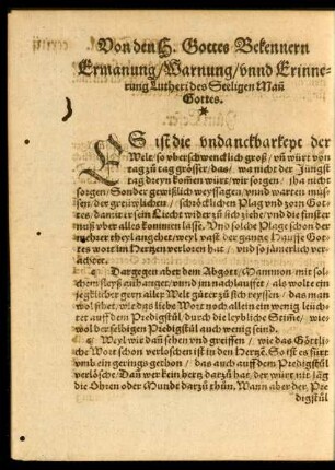 Ermanung/ Warnung/ unnd Erinnerung Lutheri des Seeligen Mann Gottes.