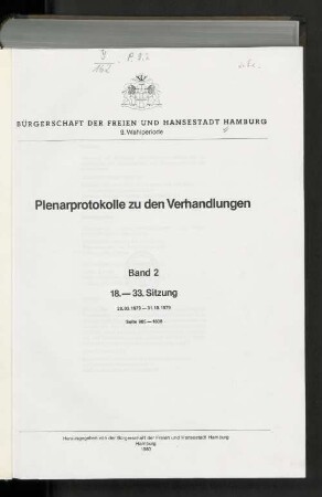 Wahlper. 9.1978/82, Bd. 2: Plenarprotokoll // Bürgerschaft der Freien und Hansestadt Hamburg