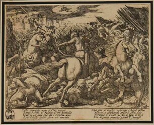 Schlachtszene vor Jerusalem (Blatt Nr. 9 aus der zweiten Serie zum Epos "La Gerusalemme Liberata" von Torquato Tasso)
