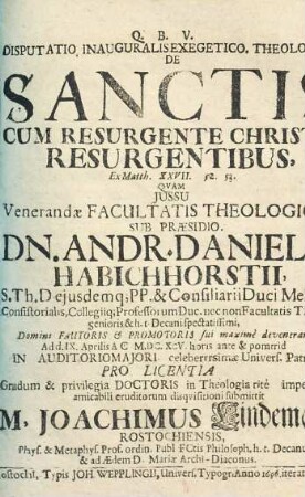 Disputatio Inauguralis Exegetico. Theologica De Sanctis Cum Resurgente Christo Resurgentibus : Ex Matth. XXVII.52. 53.