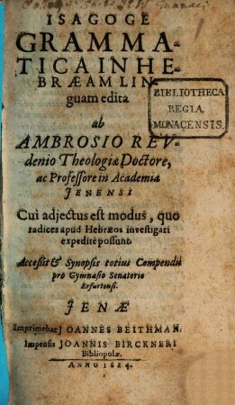 Isagoge grammatica in Hebraeam linguam