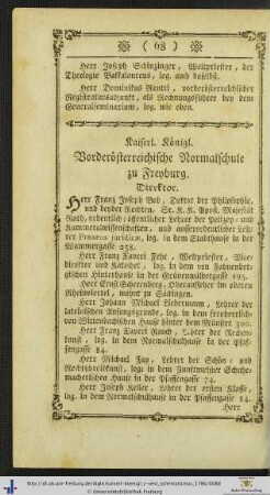 Kaiserl. Königl. Vorderösterreichische Normalschule zu Freyburg.