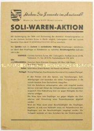 Informationsblatt der Volkssolidarität zu einer Warengutschein Aktion einer Schweizer Hilfsorganisation