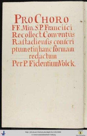 (2v) Schreibervermerk des Franziskanerklosters in Rastatt.