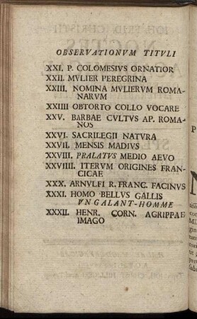 Observationum Tituli