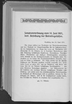 Senatsverordnung vom 14. Juni 1901, betr. Besoldung der Betriebsgehilfen.