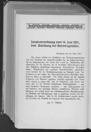 Senatsverordnung vom 14. Juni 1901, betr. Besoldung der Betriebsgehilfen.