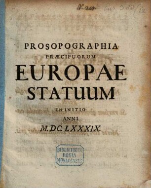 Prosopographia praecipuorum Europae statuum in initio anni 1689