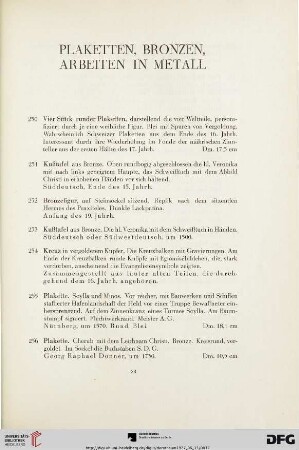 Plaketten, Bronzen, Arbeiten in Metall (Nr. 250-279)