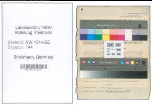 Entnazifizierung Bernhard Brinkmann , geb. 08.10.1898 (Lehrer)