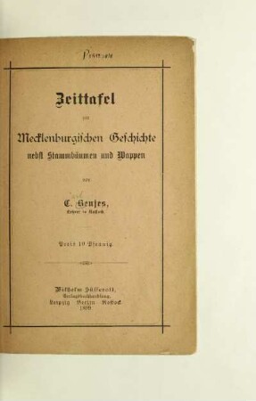 Zeittafel zur mecklenburgischen Geschichte : nebst Stammbäumen und Wappen