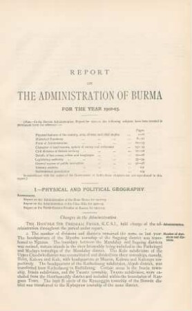 [Departmental chapters] Report on the administration of Burma for the year 1902-1903