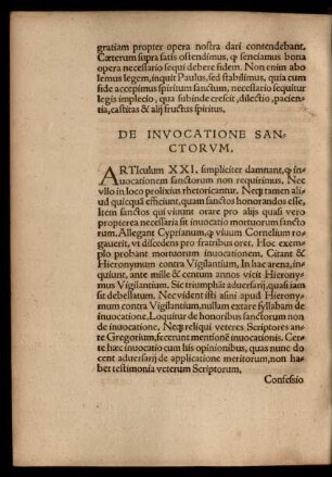 De Invocatione Sanctorum.