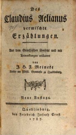 Des Claudius Aelianus vermischte Erzählungen