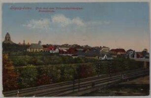 Leipzig-Osten. Blick nach dem Völkerschlachtdenkmal. Krematorium