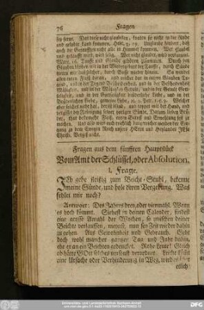 Fragen aus dem fünfften Hauptstück Vom Amt der Schlüssel, oder Absolution.