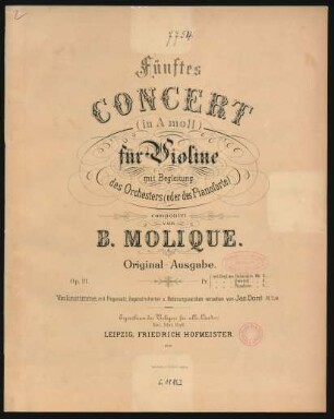 Fünftes Concert (in A moll) für Violine mit Begleitung des Orchesters (oder des Pianoforte) op. 21