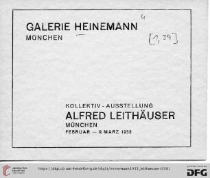 Kollektiv-Ausstellung Alfred Leithäuser, München : Februar-9. März 1933