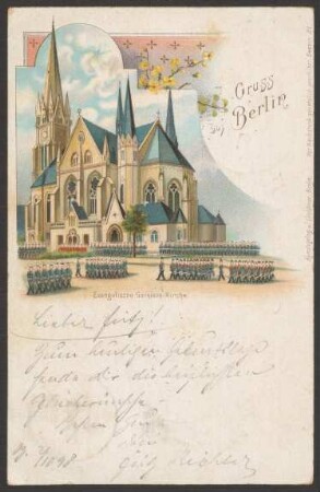 Ansichtskarte Evangelische Garnison-Kirche am Kaiser Friedrichplatz, koloriert