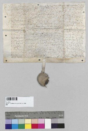 Heinrich Kürwis, Kirchherr und Pfarrer zu Ergolding, beurkundet, dass Osanna Ramler, die Witwe des verstorbenen Konrad Ramler, eine Wochenmesse in St. Nikola zu Landshut gestiftet hat. S: Oswald Unterholzer, Unterrichter zu Landshut